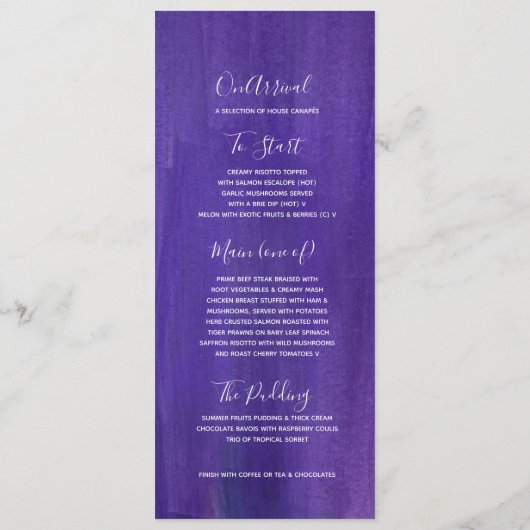 Paarse moderne kunst trouwmenu menu (Achterkant)