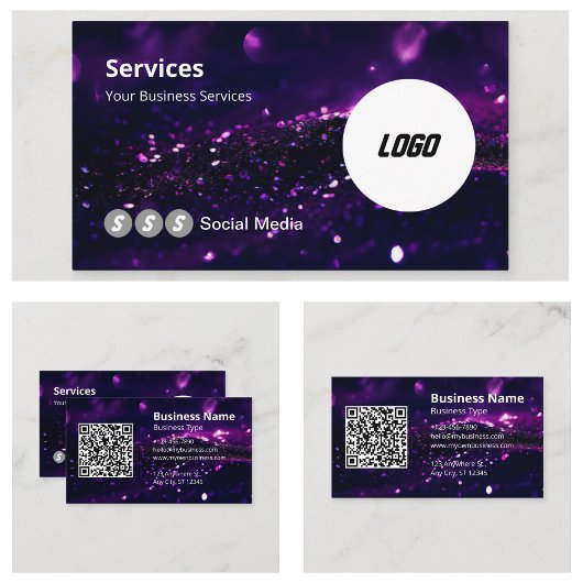 Paarse Moderne Logo Scanbare QR Code Visitekaartje