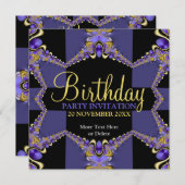 Paarse moderne meisjes verjaardagsfeestje uitnodig kaart (Voorkant / Achterkant)