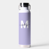 Paarse moderne naam monogram waterfles (Voorkant)