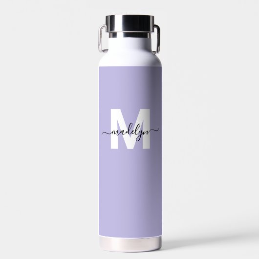 Paarse moderne naam monogram waterfles (Voorkant)