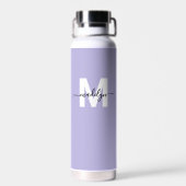 Paarse moderne naam monogram waterfles (Achterkant)