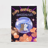 Paarse Moderne Neon Hart Kat Bruiloft Jubileum Bedankkaart (Voorkant)