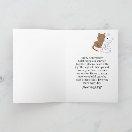 Paarse Moderne Neon Hart Kat Bruiloft Jubileum Bedankkaart (Binnen)