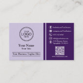 Paarse Moderne Professionele Aangepaste QR-code Kl Visitekaartje (Voorkant)
