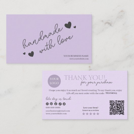 Paarse moderne QR-code, dank u Visitekaartje (Voorkant / Achterkant)