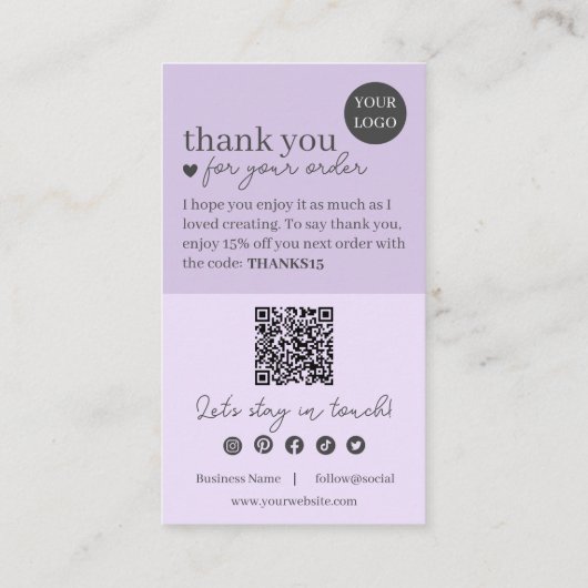 Paarse moderne QR-code, dank u Visitekaartje (Achterkant)