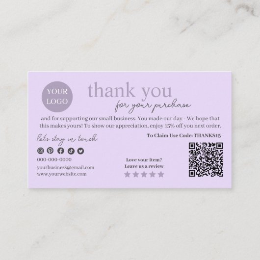 Paarse moderne QR-code, dank u Visitekaartje (Achterkant)