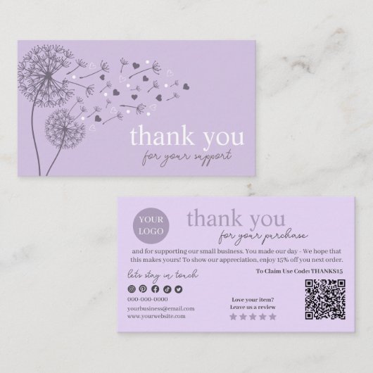 Paarse moderne QR-code, dank u Visitekaartje (Voorkant / Achterkant)