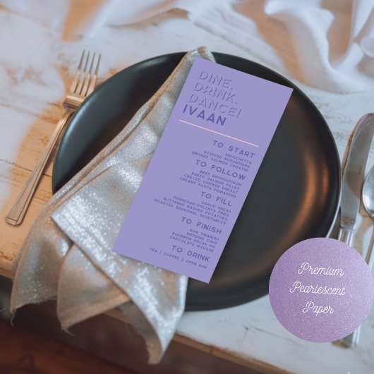 Paarse Moderne Retro Disco Bruiloft Gast Naam Menu