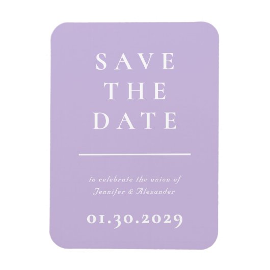 Paarse moderne save the date magneet (Verticaal)