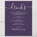 Paarse moderne script bruiloft Drinken menu<br><div class="desc">Deze stijlvolle script paarse minimalistische drinken menu's zijn perfect voor elk feest. Ontworpen door Thisnotme©</div>