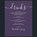 Paarse moderne script bruiloft Drinken menu<br><div class="desc">Deze stijlvolle script paarse minimalistische drinken menu's zijn perfect voor elk feest. Ontworpen door Thisnotme©</div>