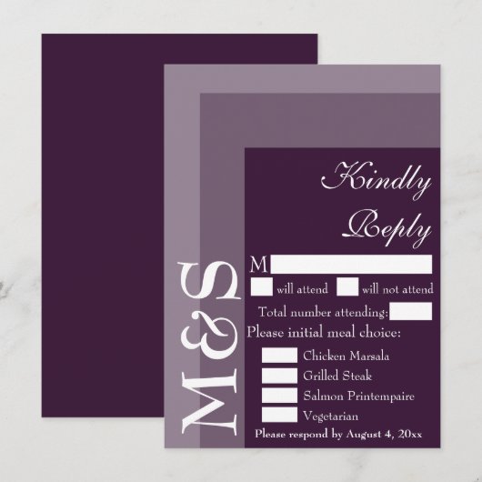 Paarse moderne script bruiloft RSVP Kaart (Voorkant / Achterkant)