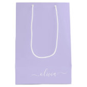 Paarse Moderne Script Meisjesachtige Monogram Naam Medium Cadeauzakje (Achterkant)