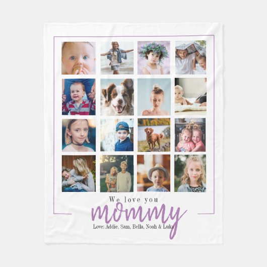 Paarse moderne scriptfotocollage mam fleece deken (Voorkant)