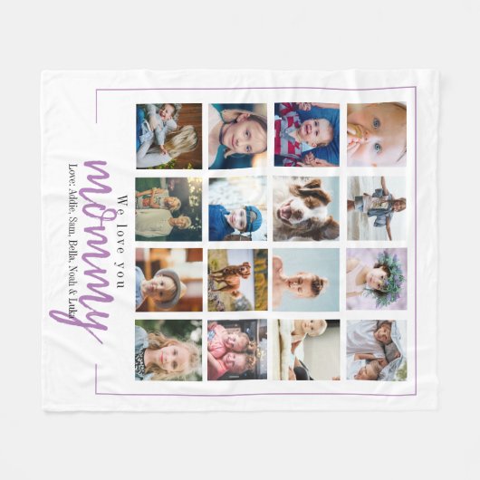 Paarse moderne scriptfotocollage mam fleece deken (Voorkant (Horizontaal))