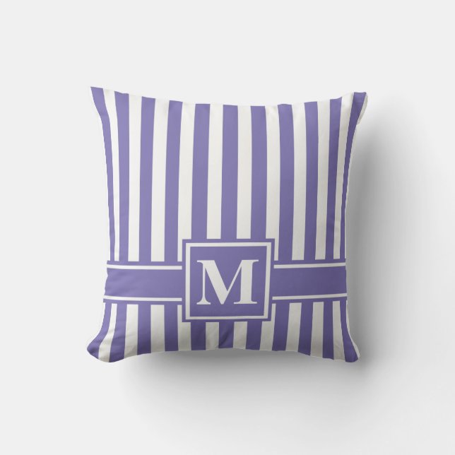 Paarse Moderne Stripe met monogram Kussen (Voorkant)