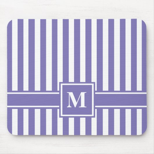 Paarse Moderne Stripe met monogram Muismat (Voorkant)