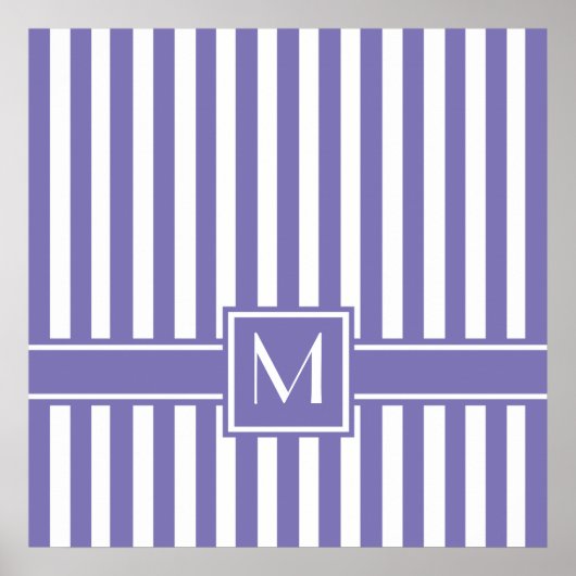 Paarse Moderne Stripe met monogram Poster (Voorkant)