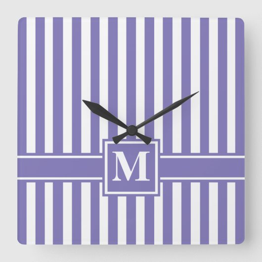 Paarse Moderne Stripe met monogram Vierkante Klok (Voorkant)