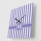 Paarse Moderne Stripe met monogram Vierkante Klok (Hoek)