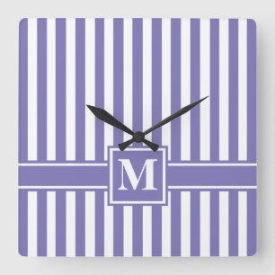 Paarse Moderne Stripe met monogram Vierkante Klok