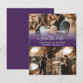 Paarse moderne trouwfoto's Bewaar de datumkaarten Aankondiging (Voorkant / Achterkant)