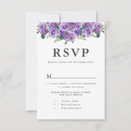 Paarse moderne typografie Elegant Floral Wedding RSVP Kaartje