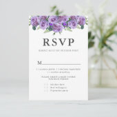 Paarse moderne typografie Elegant Floral Wedding RSVP Kaartje (Staand voorkant)