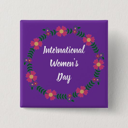 Paarse moderne vrouwendag, aangepast formaat vierkante button 5,1 cm (Voorkant)