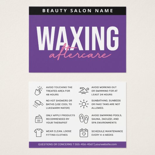 Paarse moderne wasachtige nazorg Kaart haarverwijd (Voorkant /achterkant)