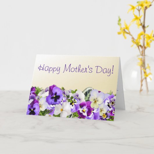 Paarse Moederdag Pansies Kaart (Gele Bloem)
