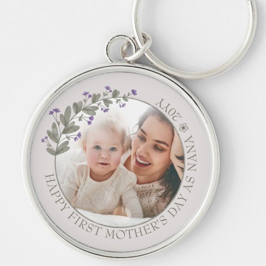 Paarse Moederdag Wildbloem Foto Sleutelhanger (Voorkant)