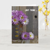 Paarse moeders in roestige kan verjaardag kaart (Gele Bloem)