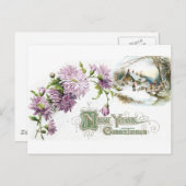 Paarse moeders  Nieuwjaar met vignet Feestdagenkaart (Voorkant / Achterkant)