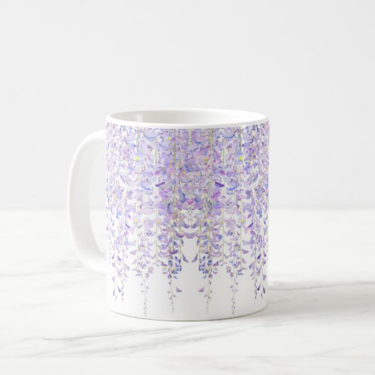 Paarse mok van Wisteria-bloemen (Voorkant links)