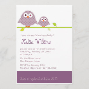 Paarse Moma en Baby Owls-baby doucheuitnodigingen Kaart