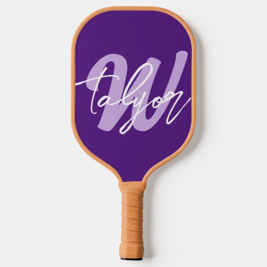 Paarse monogram aangepaste naam en initiaal pickleball paddle (Achterkant)