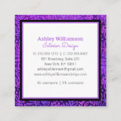Paarse monogram bladpatroon botanisch vet modern vierkante visitekaartje (Achterkant)