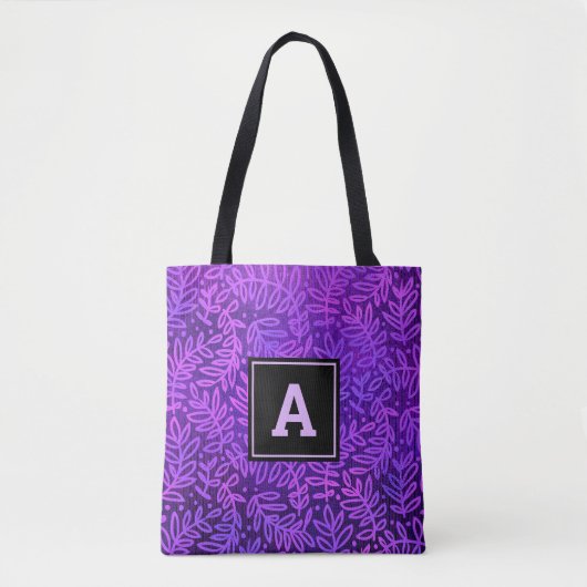 Paarse monogram bladpatroon vet moderne gewoonte tote bag (Voorkant)