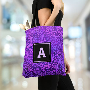 Paarse monogram bladpatroon vet moderne gewoonte tote bag