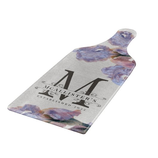 Paarse monogram bloemen  snijplank (Hoek)