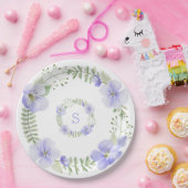 Paarse monogram bloemen Waterverf Elegant Wedding Papieren Bordje (Feest)