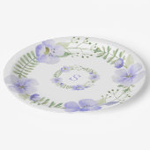 Paarse monogram bloemen Waterverf Elegant Wedding Papieren Bordje (Gekanteld)