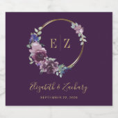 Paarse Monogram Bloemenkrans Boho Gold Lijst Sparkling Wijnetiket (Enkel label)