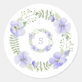 Paarse Monogram Bloemige Waterverf Elegant Ronde Sticker