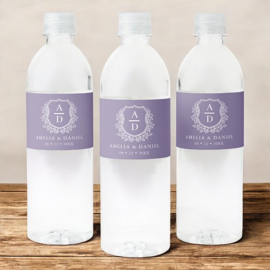 Paarse Monogram Botanische Huwelijk Bloemkam Waterfles Etiket