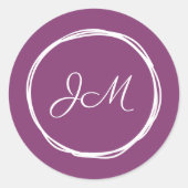 Paarse Monogram Bruiloft Stickers (Voorkant)