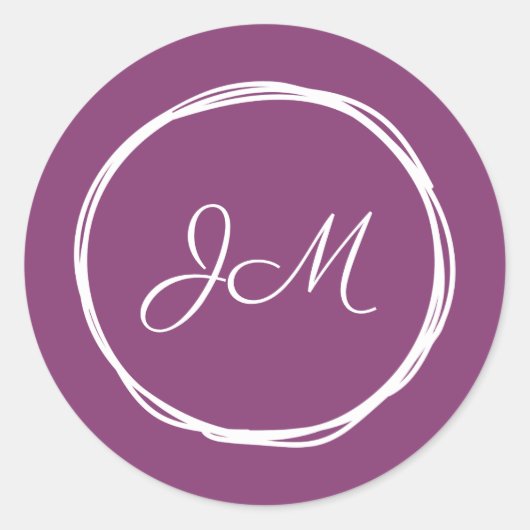 Paarse Monogram Bruiloft Stickers (Voorkant)
